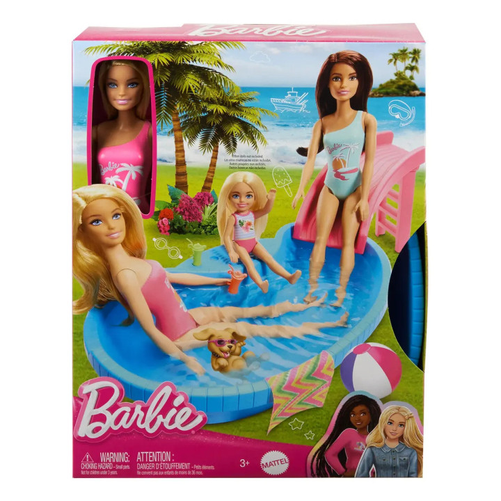 Boneca Barbie Piscina Com Boneca Maiô Rosa  E Piscina Mattel Multicolor | Cenários e Playsets