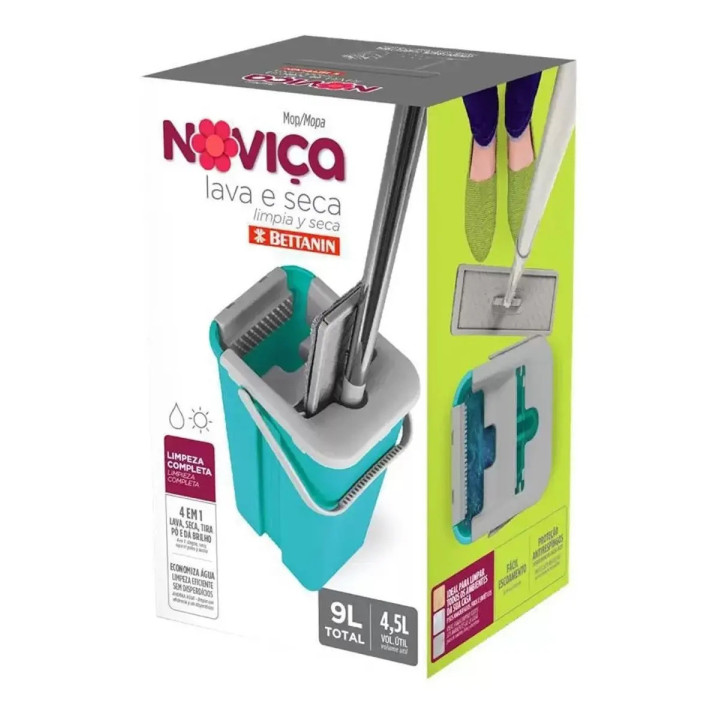Mop Lava E Seca Noviça Com Balde Centrifugador Rodo 360° Microfibra