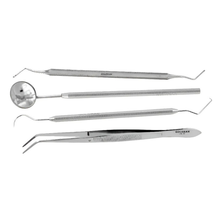Kit Clínico Odontológico Profissional Prata Golgran 4 Peças Prata | Kits de Instrumentos
