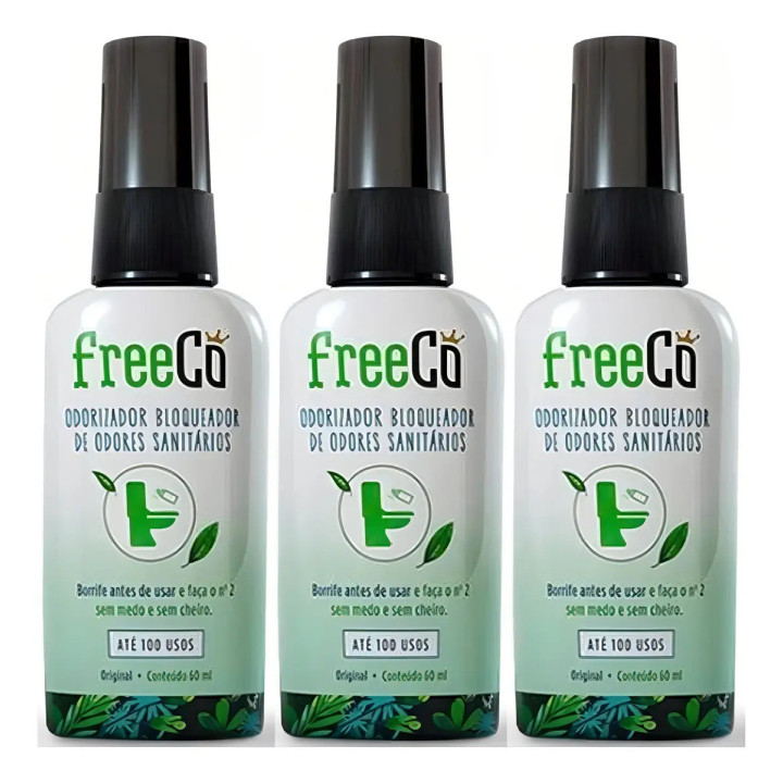 Freecô Odorizador 60ml Capim-limão - Pack 3 Unidades | Desodorizadores de Sanitários