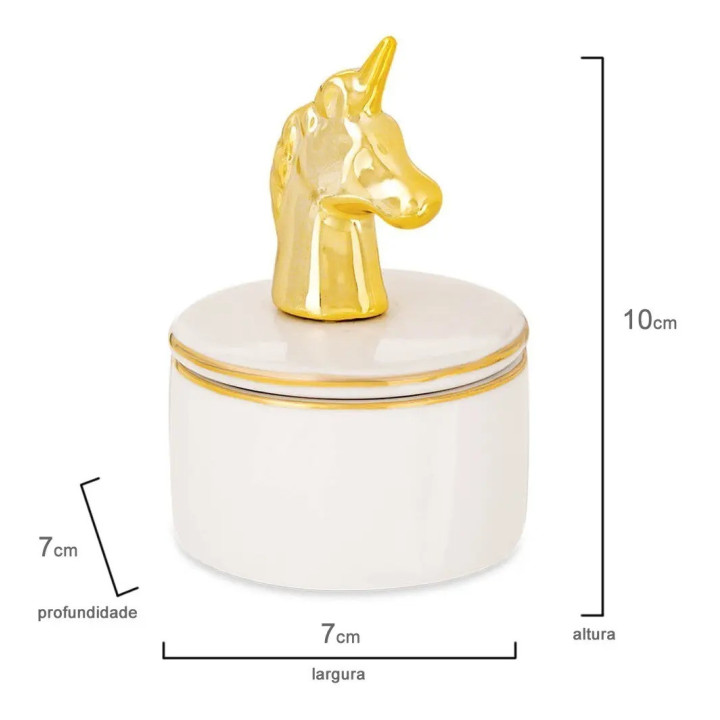 08951 Porta-joias Unicornio Em Cerâmica 10cm Mart Collection Branco | Estatuetas