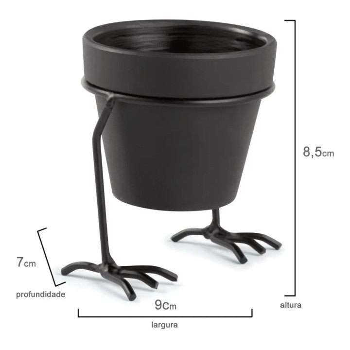 11874 Cachepot Em Cimento Com Suporte Metal Mart Collection Preto | Estatuetas