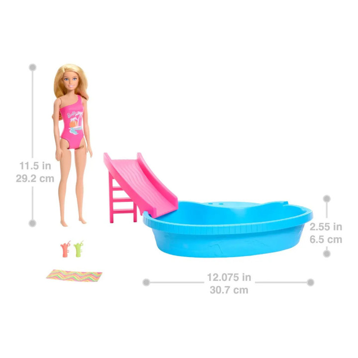 Boneca Barbie Piscina Com Boneca Maiô Rosa  E Piscina Mattel Multicolor | Cenários e Playsets